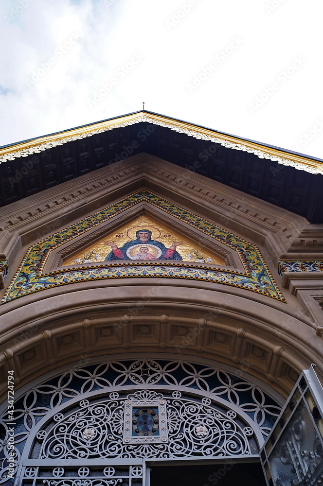 Mosaic on the entrance door of the Russian Orthodox Church of the Nativity in Florence, Italy