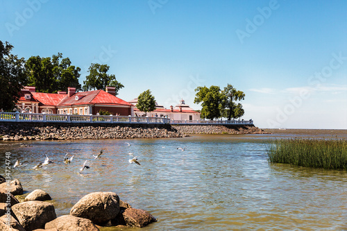 View on Monplaisir Palace from the Gulf of Finland, museum-reserve Peterhof, Russia photo