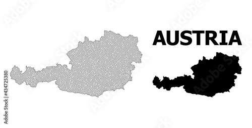 Polygonal mesh map of Austria in high detail resolution. Mesh lines, triangles and points form map of Austria.