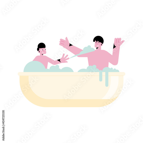 dad and son in tub