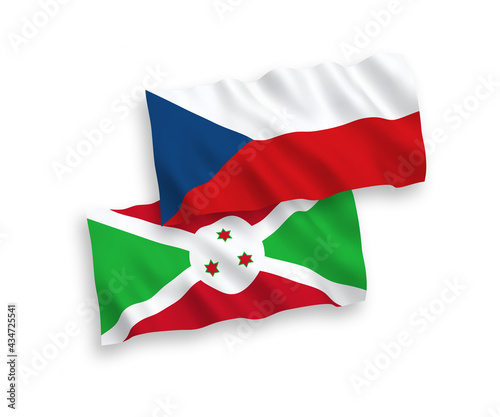 National vector fabric wave flags of Czech Republic and Burundi isolated on white background. 1 to 2 proportion.