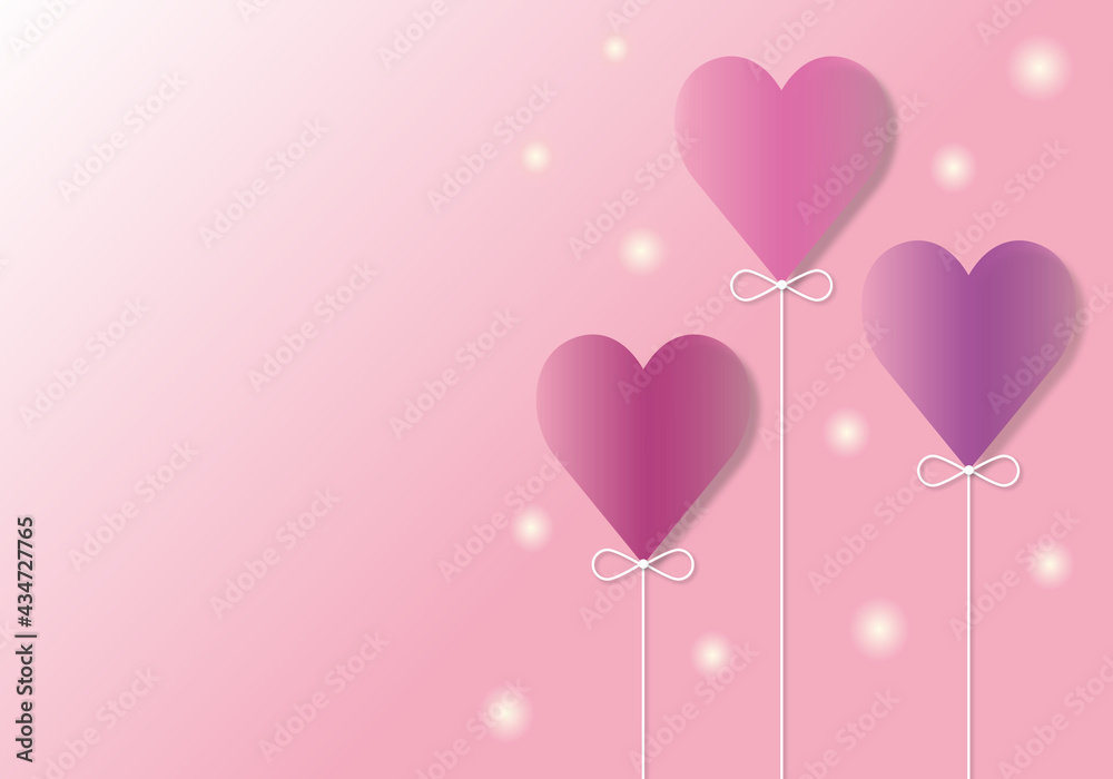 Pink heart shaped balloons on pastel pink background, Love concept, Father’s day, Mothers, Women, Man, Valentines, Birthday, Wedding, poster, card, banner, space for the text, paper cut style.