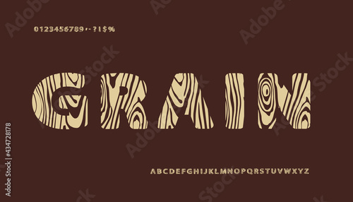 Wooden Textured Font. Easy editable soft colored vector illustration in EPS10.