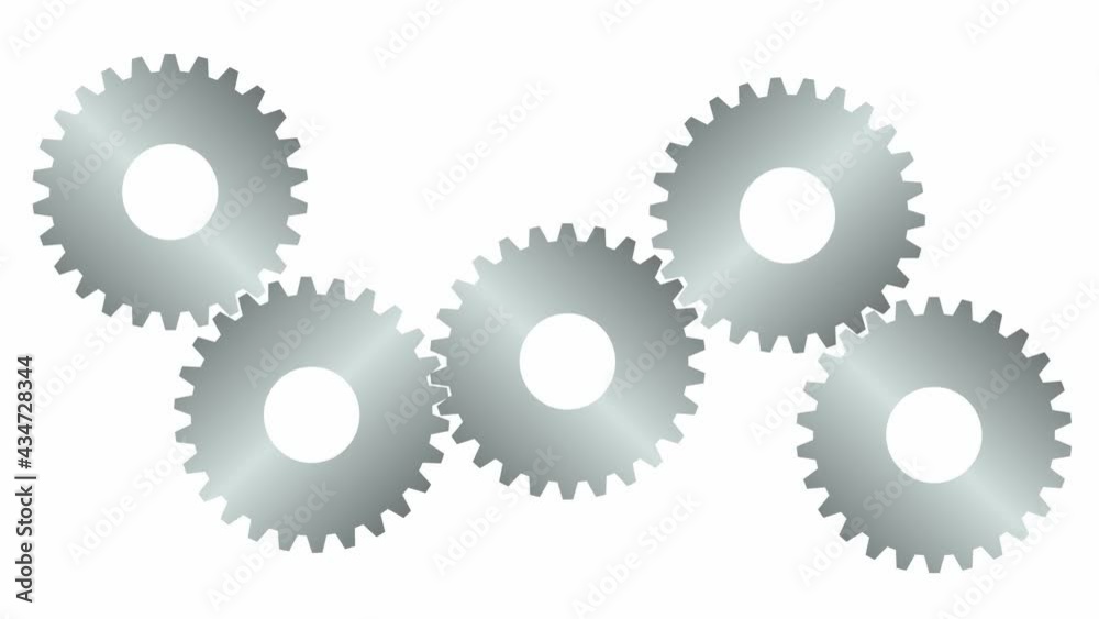 Animated silver gears spin. Flat symbol. Concept of connection, teamwork, communication, cooperation. Vector illustration isolated on white background. Animated silver gears spin. Flat symbol. Concept of connection, teamwork, communication, cooperation. Vector illustration isolated on white background.