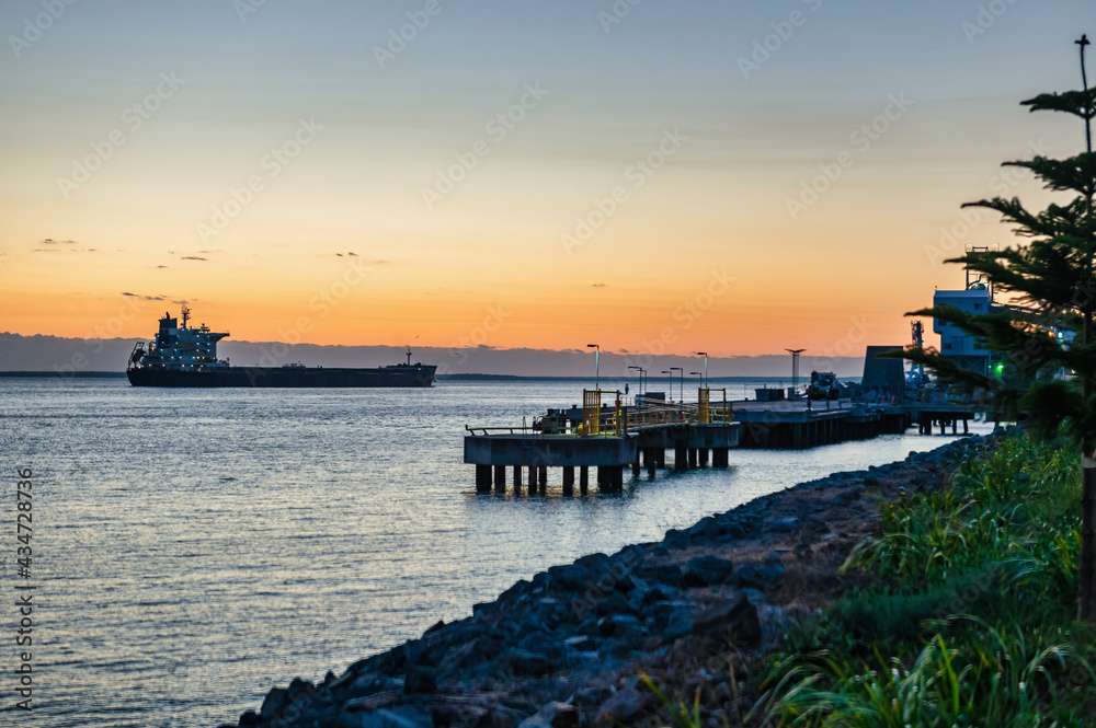 Ship passing Eastshores in Gladstone, Queensland
