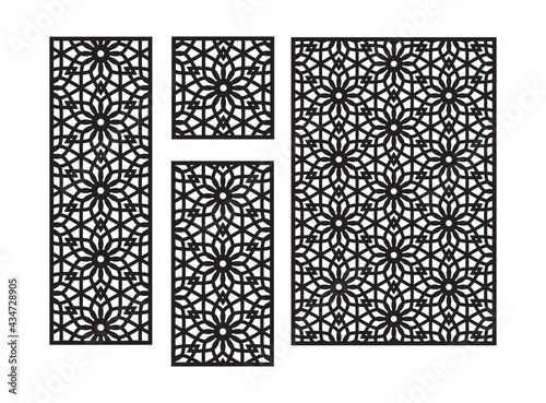 Islamic arabic cnc laser pattern with flowers. Decorative panel, screen,wall. Vector cnc panel for laser cutting. Template for interior partition, room divider, privacy fence