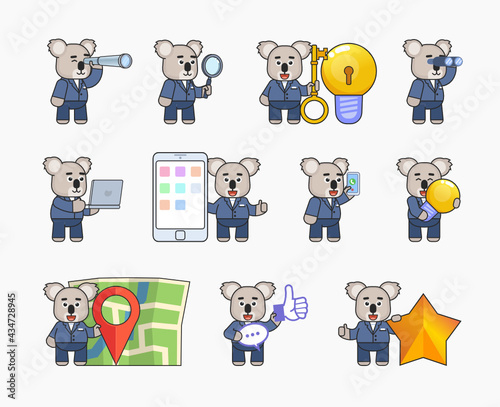 Photography Set of koala bear in suit in various situations