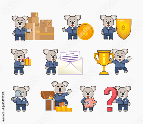 Canvas Print Set of koala bear in suit in various situations