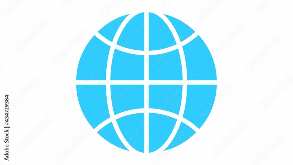 Animated icon of globe. Flat blue symbol of planet. Concept of net, web, internet, ecology. Vector illustration isolated on a white background. Animated icon of globe. Flat blue symbol of planet. Concept of net, web, internet, ecology. Vector illustration isolated on a white background.