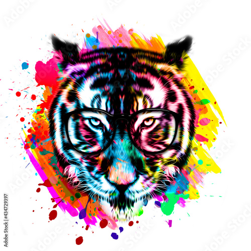 Colorful tiger in glasses