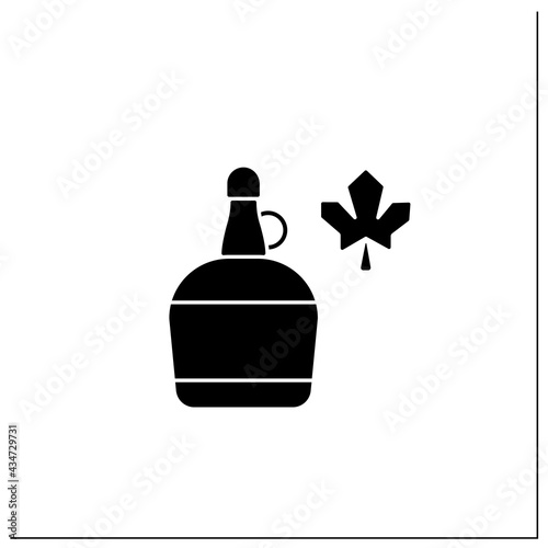 Maple syrup glyph icon. Syrup in glass or plastic bottle. Protection, tampering resistance from bacteria. Packing food concept.Filled flat sign. Isolated silhouette vector illustration