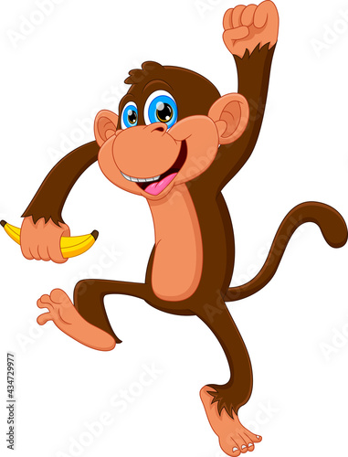 cute monkey standing and holding a banana