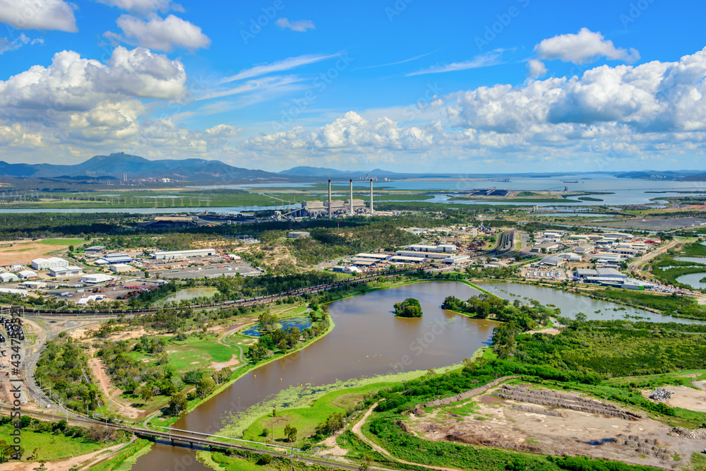View of East Gladstone, creeks and power station, Queensland