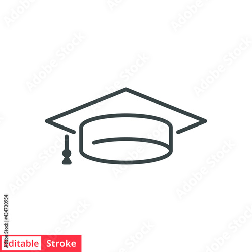 Graduation cap line icon. Simple outline style. Academic, academy, achievement, celebration concept. Vector symbol illustration isolated on white background. Editable stroke EPS 10.