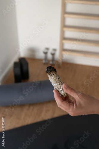 Yoga Teacher in her studio photo