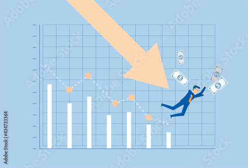 Businessman are hit by a financial graph downtrend