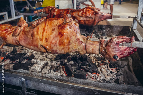 Roasted lamb during Trumpet Festival in Guca village, Serbia photo