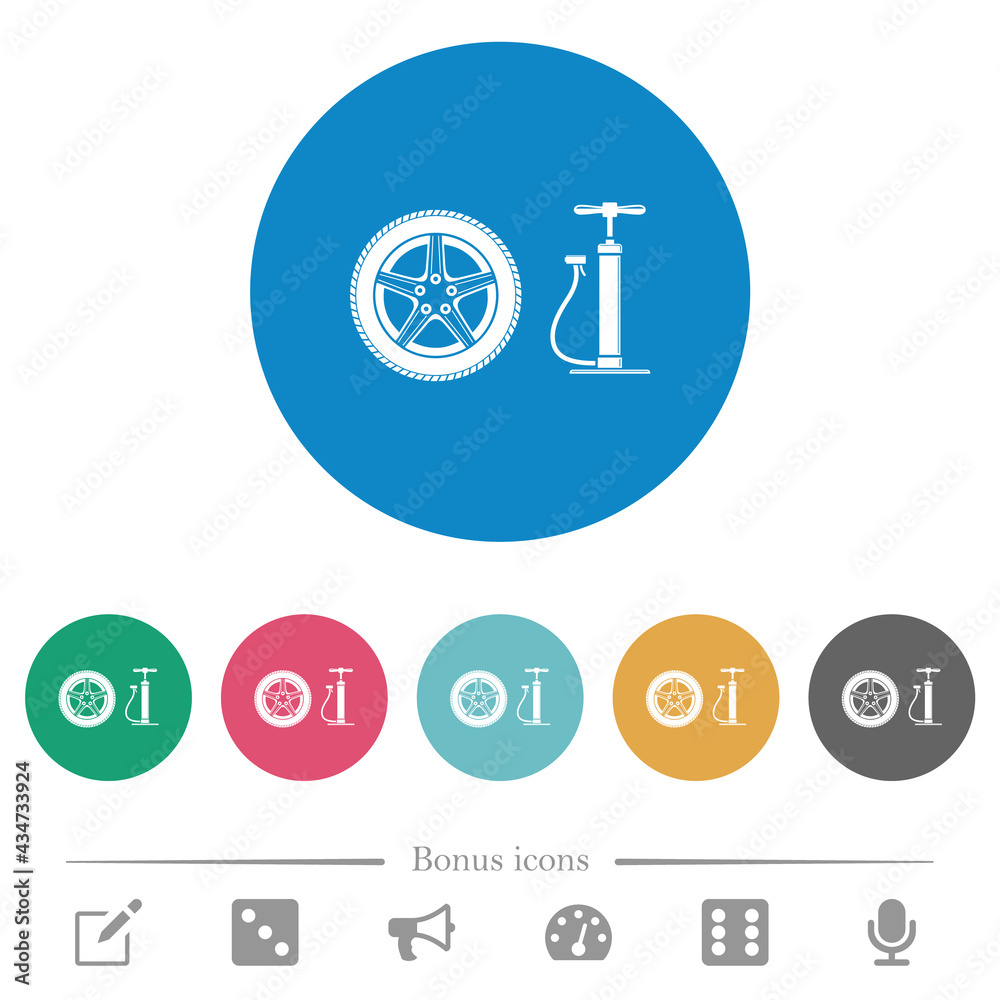 Car wheel and pump flat round icons Car wheel and pump flat round icons