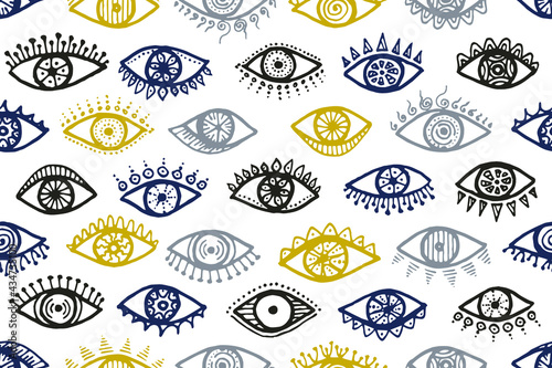 Doodle female eyes abstract repeatable ornament.