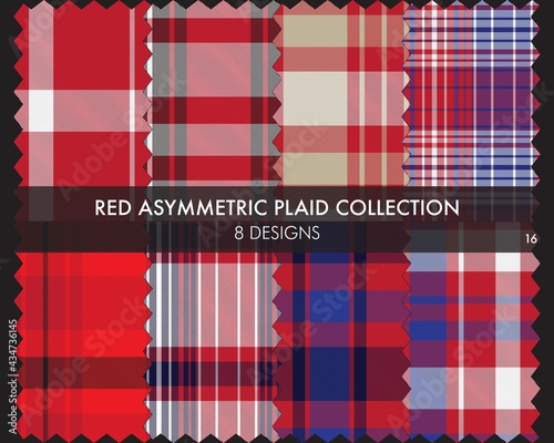 Red Asymmetric Plaid Seamless Pattern Collection