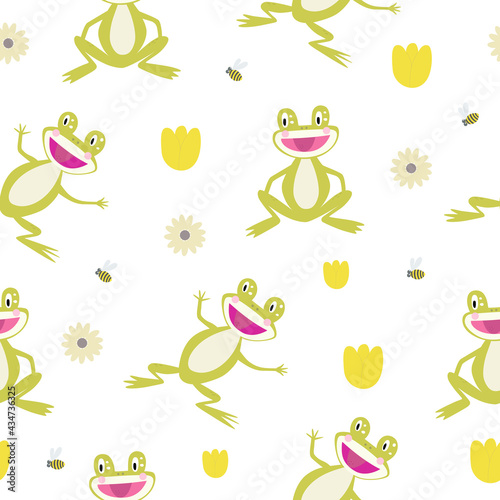 Hand drawn frog cute print . Cute frog cartoon character. seamless patter
