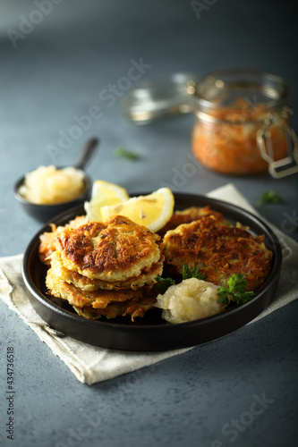 Homemade potato pancakes with apple sauce