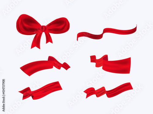 Empty Red Ribbons In Different Style On White Background.