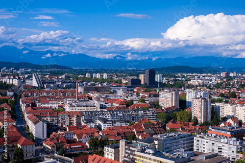 red tile roofs of the capital of Slovenia from the height of the hill of Ljubljana's castle 