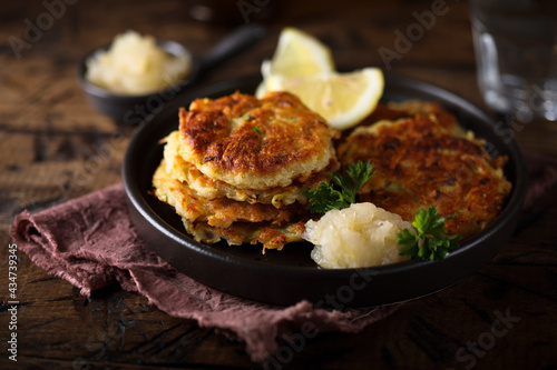 Slika na platnu Homemade potato pancakes with apple sauce