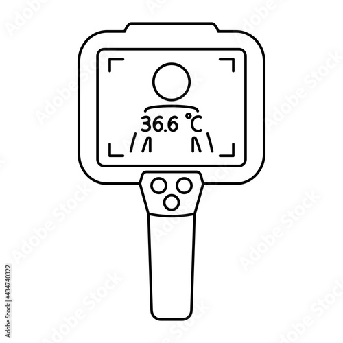 Thermal camera. Body temperature checks by infrared thermographic camera. Thermal Imaging Systems. Scan people's temperature. Detection of coronavirus. Measurement of fever. Vector