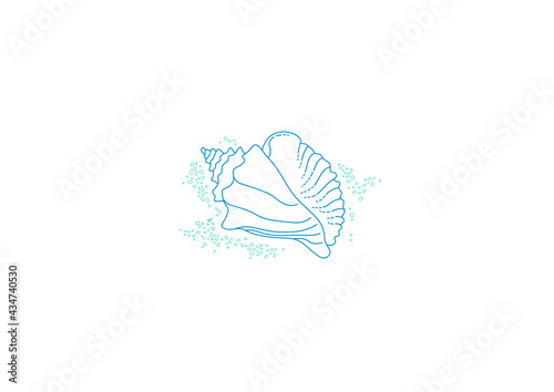 Vector line art tropical sea element, seashell, and sand.