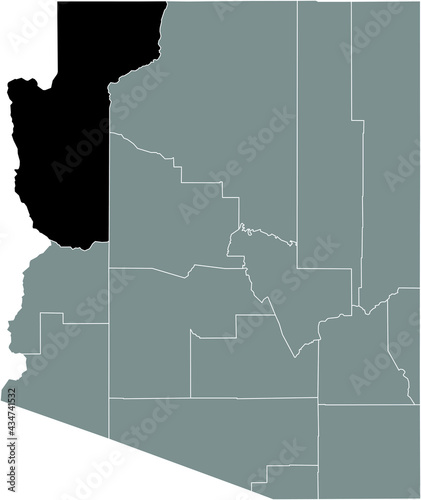 Black highlighted location map of the US Mohave county inside gray map of the Federal State of Arizona, USA