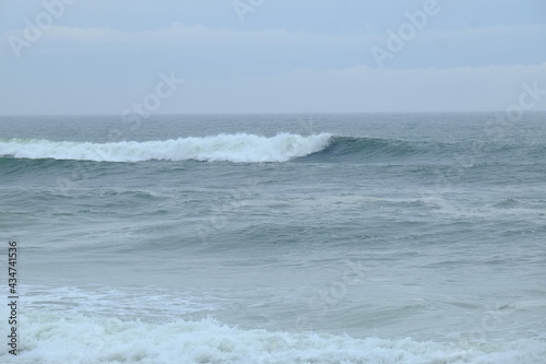 Some big waves breaking at la Govelle. A well-known surf spot in the west of France on the Atlantic shore. the 9th may 2021.
