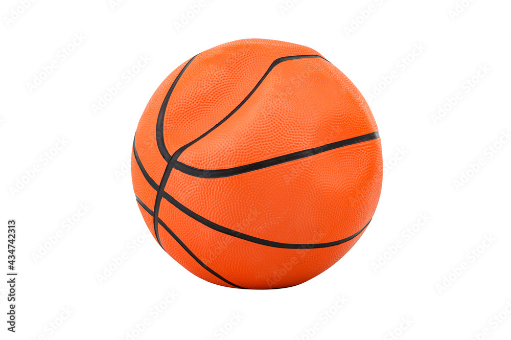 A basketball that is bumpy due to leaks and no gas inside. isolated on white background.
