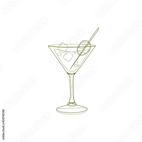 Elegant martini glass with olive in the contour style