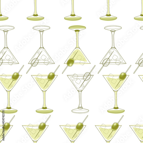 Seamless Pattern of martini glasses with olive