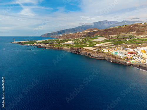 Drone view on volcanic beach in Puerto Naos, La Palma.