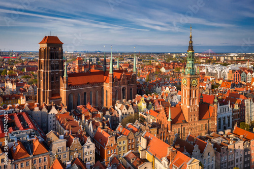 Beautiful architecture of the old town in Gdansk before sunset. Poland