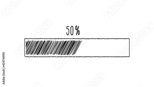50% handwritten Loading Transfer Download in black loading bar on white background