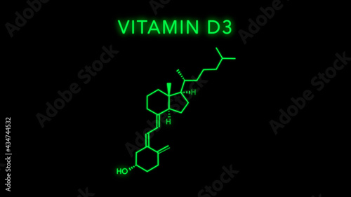 Cholecalciferol also known as vitamin D3 and colecalciferol Molecular Structure Symbol on black background