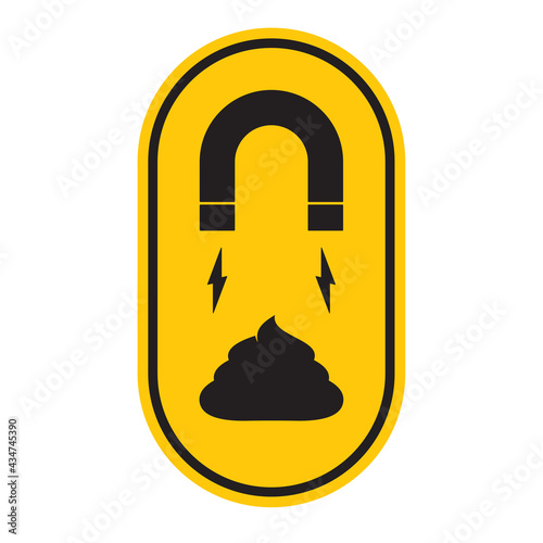 Vector yellow sign shit magnet. Isolated on white background.