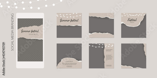 abstract Instagram social media story post template. ripped torn paper texture background for wedding invitation card cover, beauty make up content