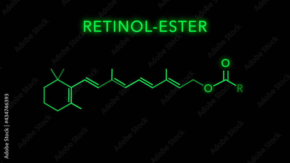 Retinol Ester or Vitamin Ester Molecular Structure Symbol on black background