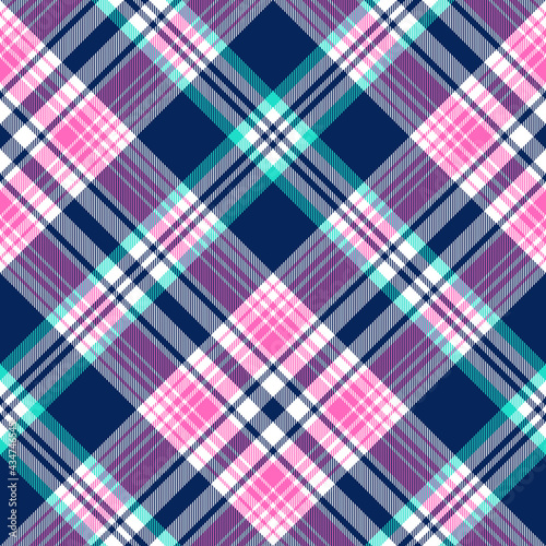 Plaid pattern ombre texture in blue, pink, green, white. Seamless large bright tartan check for womenswear flannel shirt, blanket, duvet cover, other modern spring summer fashion fabric design.