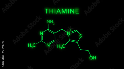 Thiamine or thiamin also known as Vitamin B1 Molecular Structure Symbol on black background