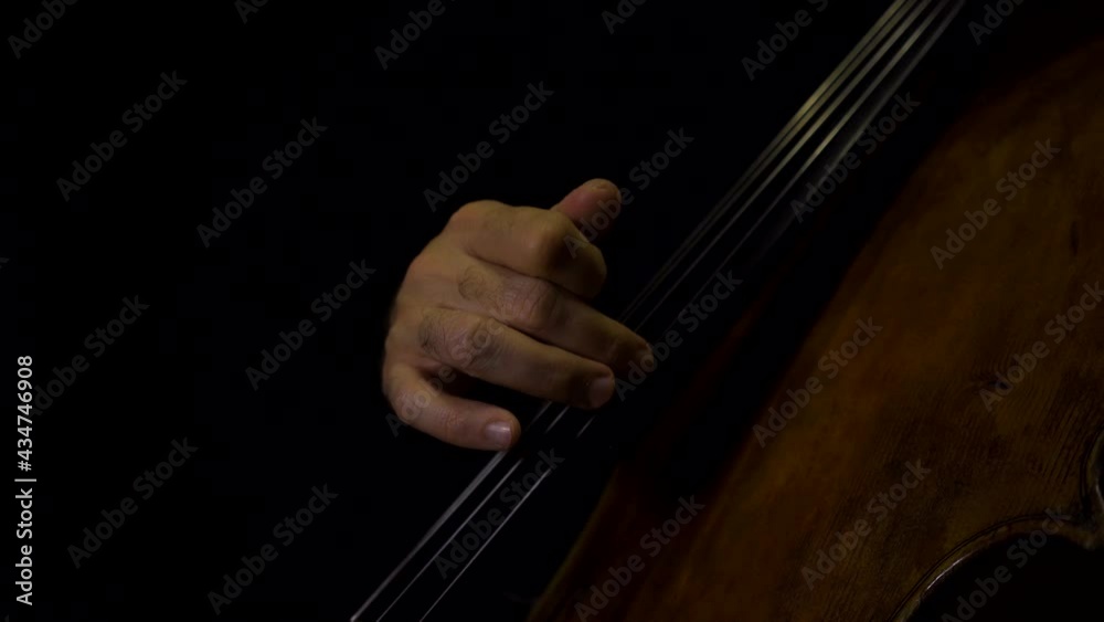 Close-up of cellist playing pizzicato notes without bow in hand. Close-up of cellist playing pizzicato notes without bow in hand.