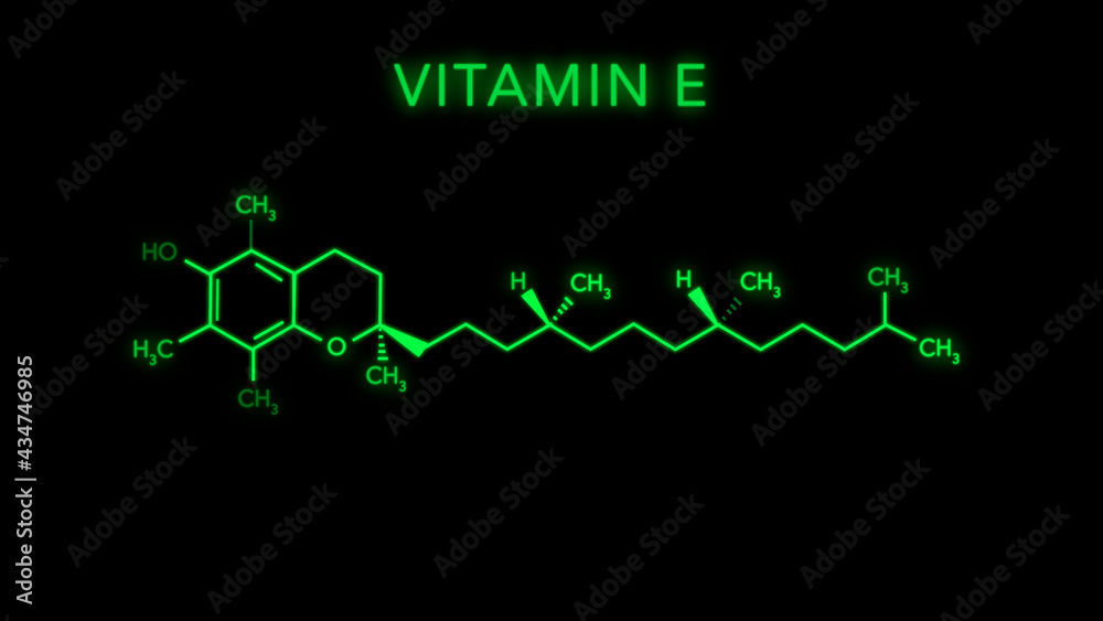 Vitamin E Molecular Structure Symbol on black background Vitamin E Molecular Structure Symbol on black background