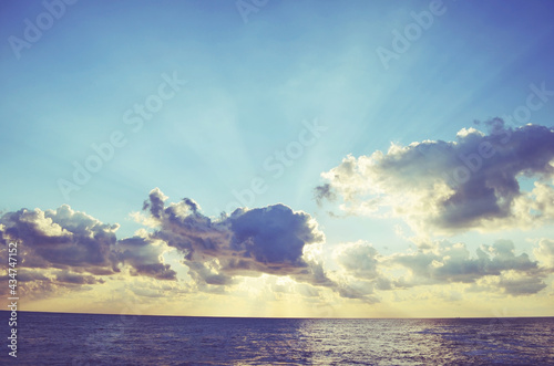 Beautiful Sunrise  over the Sea .Sea Landscape with Cloudy Sky