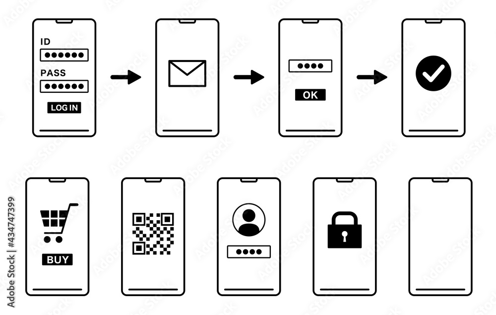 会員登録の流れのスマートフォンのイラスト ログイン画面 線画 Smartphone Login Screen Stock Vector Adobe Stock