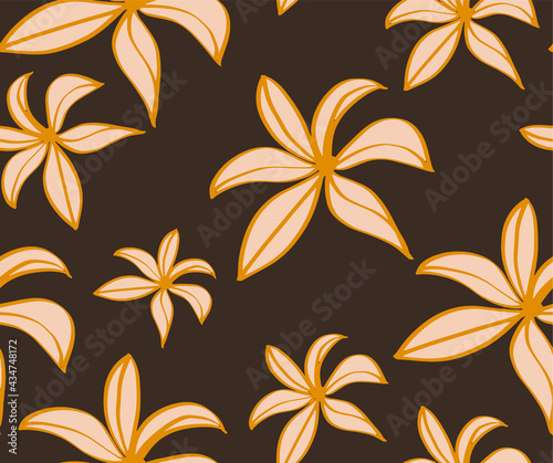 Abstract Hand Drawing Geometric Hibiscus Flowers Seamless Vector Pattern Isolated Background